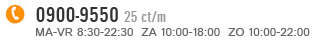 0900-9550 (25 ct. p./m.) | ma-vr 08:30-22:30 za 10:00-18:00 zo 10:00-22:00